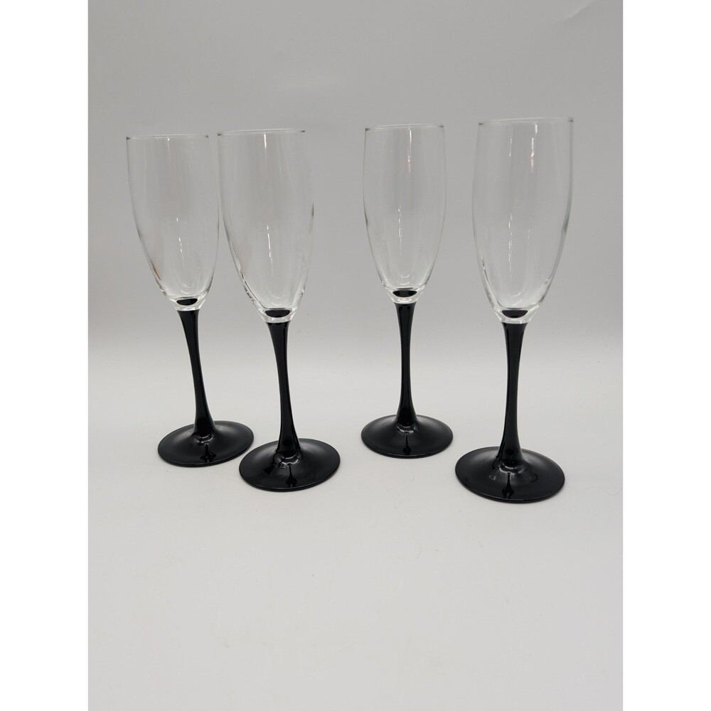 4 Vtg Domino Signature Black Champagne Flutes